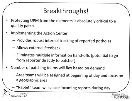 pothole kaizen breakthroughs and developments fort dodge